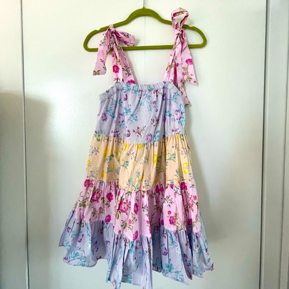 LoveShackFancy x Target mini dress with tie shoulders, size XS